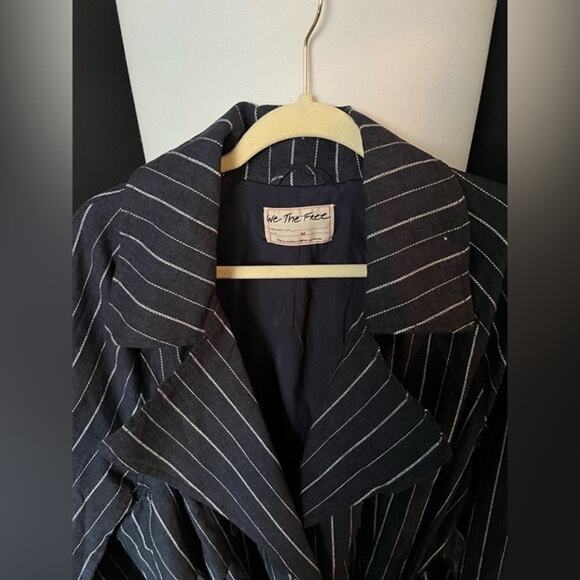 #232 NWT-Free People Linen Blend Blue Striped Melia Mac Trench Coat Sz:M Ret$228 - Picture 7 of 8